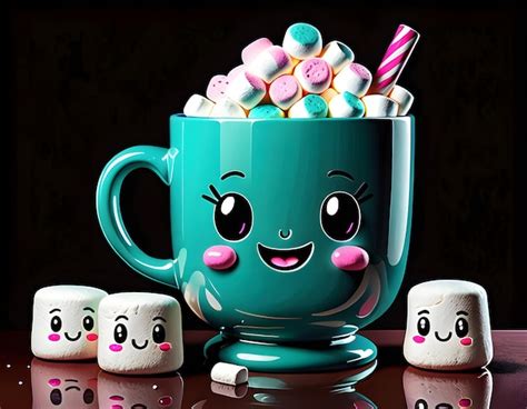 Kawaii Hot Chocolate Adorable Cartoon In Ultradetail Premium Ai