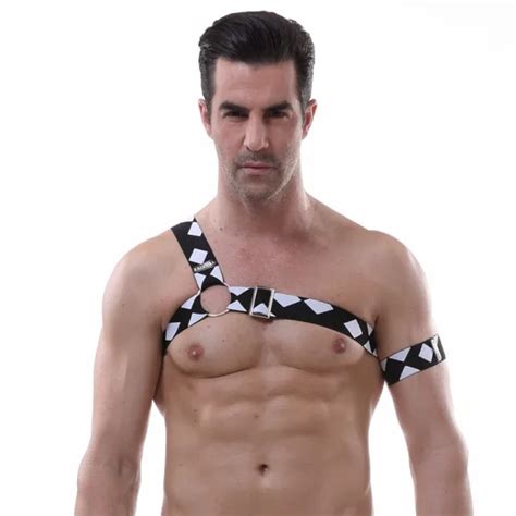 Sexy Body Harness One Shoulder Chest Belt Lingerie Men Elastic Straps Bondage Costumes