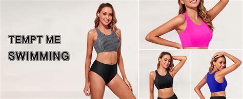 Amazon Tempt Me Women Sports Bra Swimsuit Top High Neck Bikini Top Racerback Swim Crop Top