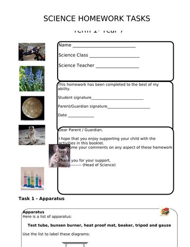 Science Homework Tasks Y7 Term 1 Teaching Resources