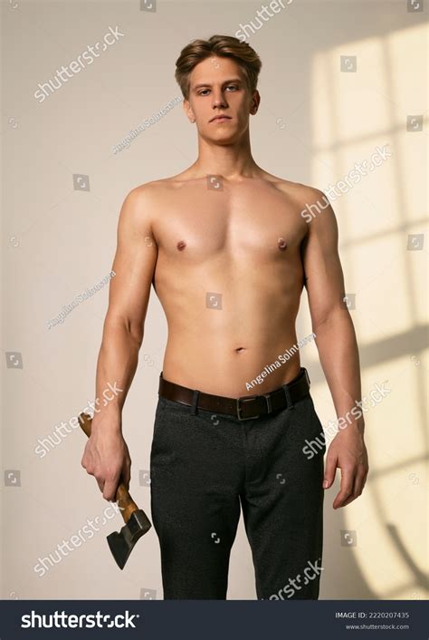 Man Axe Naked Torso Stands Looks Stock Photo Shutterstock