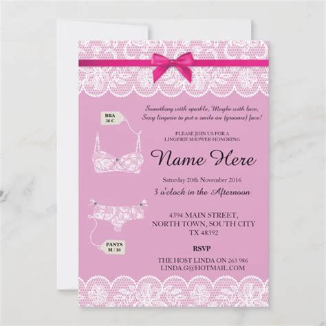 Pink Lingerie Shower Bridal Party Lace Bow Invites Zazzle