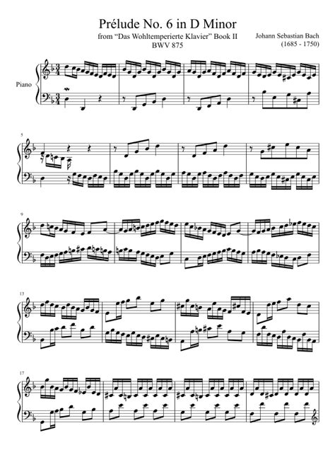 Prelude No 6 BWV 875 In D Minor Arr Zachary Corbett Sheet Music