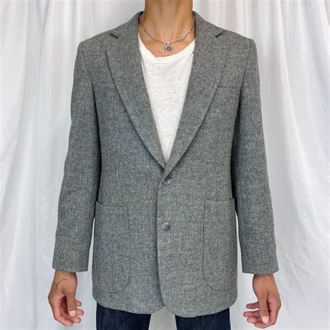 Free Us Ship 1980s Vintage Grey Toned Tweed Blazer Depop