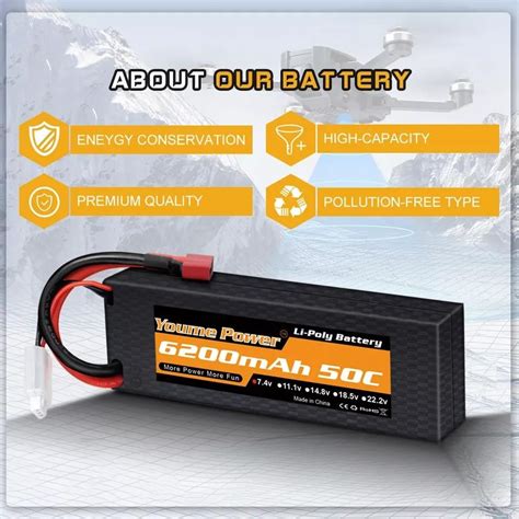 YOUME POWER 2S Lipo Battery 7.4V 6200mAh 50C RC Lipo HARD CASE Battery ...
