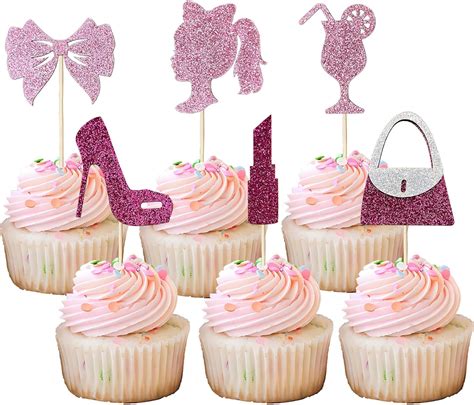 Amazon Pcs Girl Princess Cupcake Toppers Glitter Pink Hot Pink Girl Cupcake