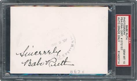 Babe Ruth Signed Photo 3 X5 Gem Mint Auto Jet Black Fountain Ink