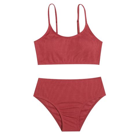 Retro Red Color Two Piece Teenage Girls Bikini Set Vicedeal