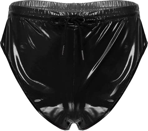 Oyolan String Homme Sexy Cuir Verni Boxer Short Wetlook Lingerie Erotique Brillant Shorty Sous