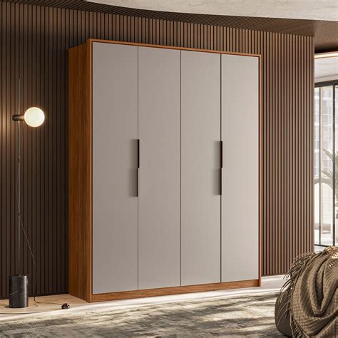 Guarda Roupa Casal 4 Portas 3 Gavetas Amore Nogueira Nude