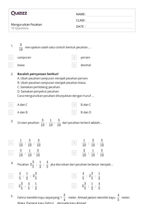 Mais De Planilhas Mengurutkan Desimal No Quizizz Gratuito E Imprim Vel