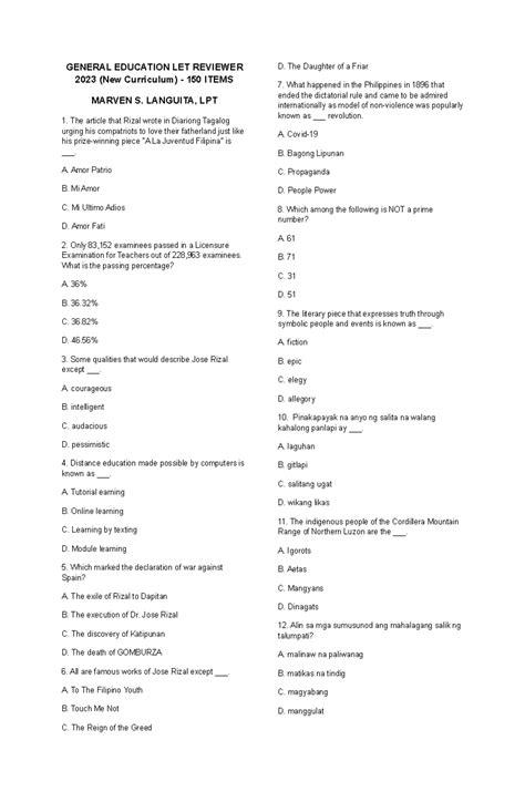 LAWS ON LET Reviewer 2023 - REPUBLIC ACT RA 7836 - Philippine Teacher