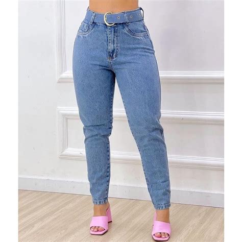 Calça Jeans Feminina Cintura Alta Sem Lycra Cinto Escorrega o Preço