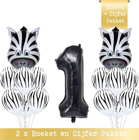 Snoes Cijfer Ballon Jaar Zebra Jungle Thema Ballon Boeketten Set