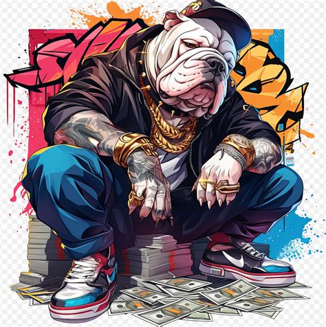 Graffiti Gangster Bulldog Hold A Money Set Of 10 Png Graffiti Hiphop