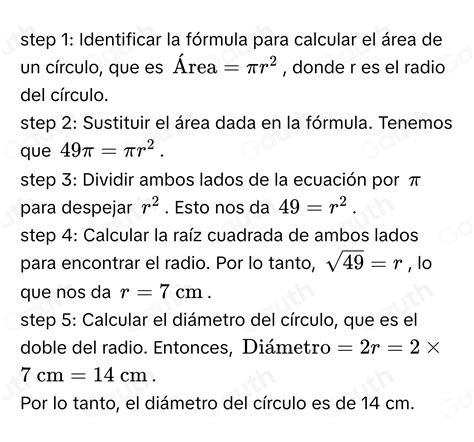 Solved Cual es el diametro de un círculo que tiene una superficie de