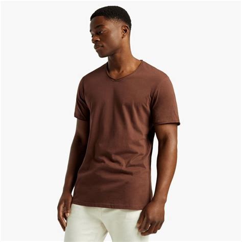 Mkm Chocolate Brown Raw Edge Cross Over V Neck T Shirt Offer At Markham