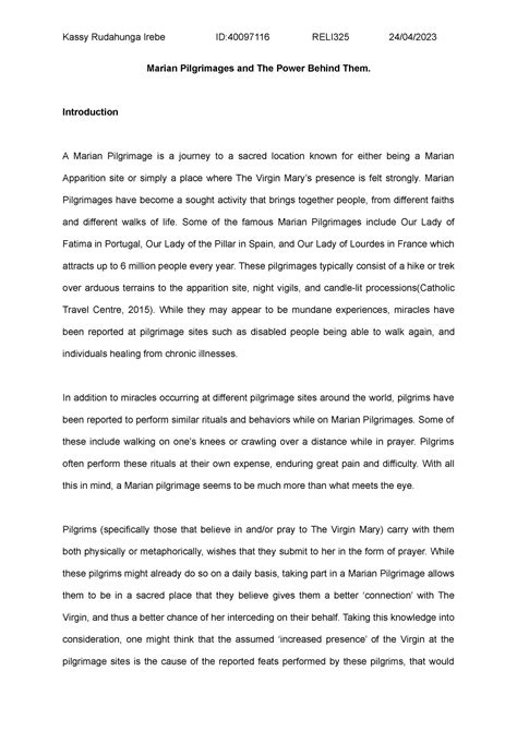 RELI 325 Final Paper - Marian Pilgrimages and The Power Behind Them