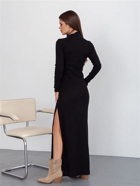 Черное длинное платье-гольф из ангоры с боковым разрезом 14415 за 1011 ...