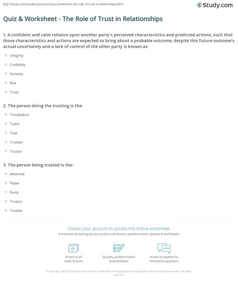 Quiz And Worksheet The Role Of Trust In Relationships