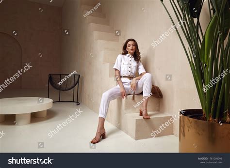 Beautiful Woman Fashion Model Brunette Hair Stock Photo