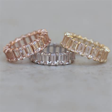 Emerald Cut Morganite Eternity Wedding Band Genuine Peachy Pink Ls5934