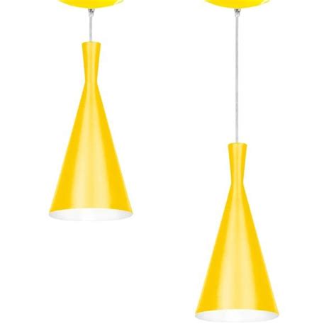 Kit 2 Pendentes Funil 18cm Diâmetro x 38cm Altura Amarelo x Branco