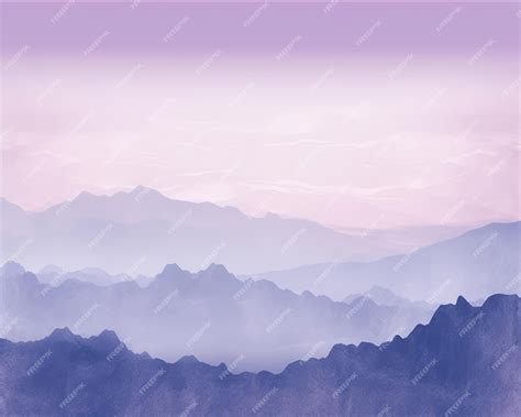 Premium Photo | A painting of a mountain range with a purple sky