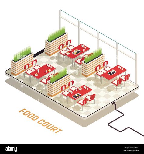 Food Court Isometric Concept Abstract D Composition On Tablet With