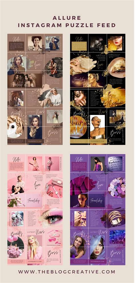 Purple Fashion Canva Instagram Puzzle Feed Template 18 Posts Canva