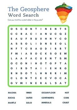 Geosphere Word Search Worksheet By Enter One Tpt