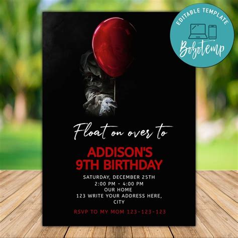 Editable Pennywise Clown Birthday Invitation Instant Download Bobotemp