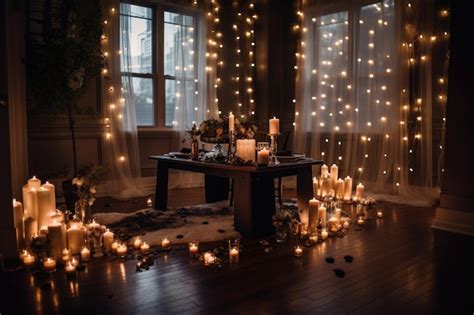 Premium Ai Image A Romantic Setting With Candles And String Lights