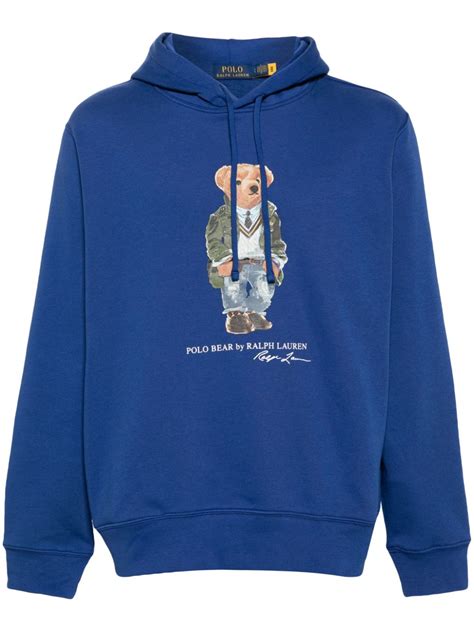 Polo Ralph Lauren Polo Bear-print Cotton Hoodie In Beach Royal | ModeSens