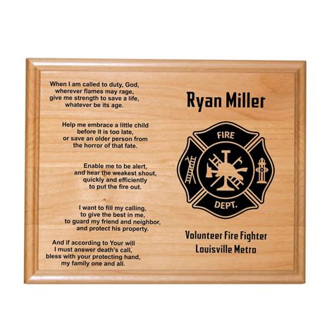 Firefighter Plaque With Firemans Prayer Firefighter Award Fireman