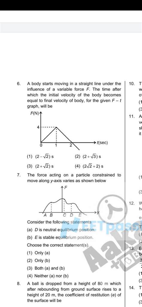 11 7 The Force Acting On A Particle Constrained To Move Along Y Axis Va