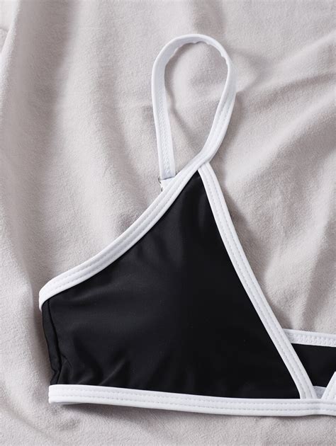 Summer Beach Binding Trim Bikini Set Triangle Bra High Cut Bottom 2