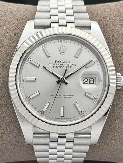 rolex datejust  steel silver index dial fluted jubilee
