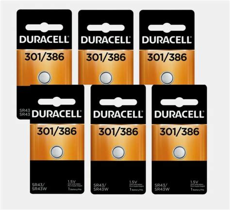 6 Duracell 301 386 Button Coin Battery Silver Oxide 1 5 Volt Watch