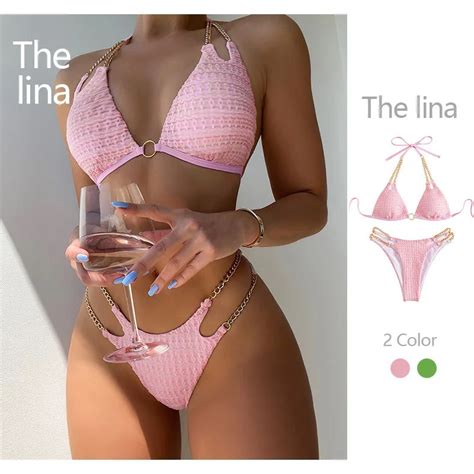 New Bikini Sexy Chain Swimwear Summer Strap Open Back Split Beach Swimwear For Women