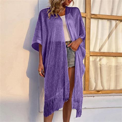 Fashion Tassel Gold Purple Gloss Bikini Beach Cover Up Sexy Beach Dress Tunics For Women