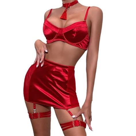 Lingerie Sexy Pour Femmes Gland En Satin Sexy Rassembler Les Fesses Gros Seins Ensemble De