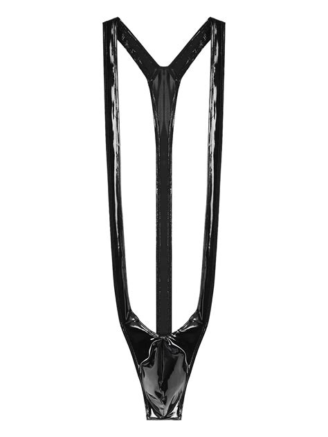 Lingerie De Couro De Patente U Profundo Masculino Roupa Interior Masculina Bodysuit Bolsa De