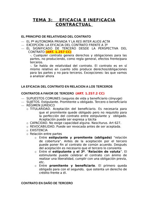 TEMA 3 Ineficacia E Invalidez Contractual TEMA 3 EFICACIA E