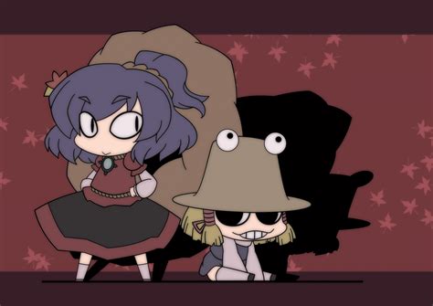 Girls Blonde Hair Chibi Hat Moriya Suwako Purple Hair Rabienrose Artist Short Hair Thighhighs