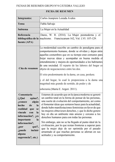 Ficha De Resumen Catedra Hechoo Modelo De Ficha De Resumen Ficha The