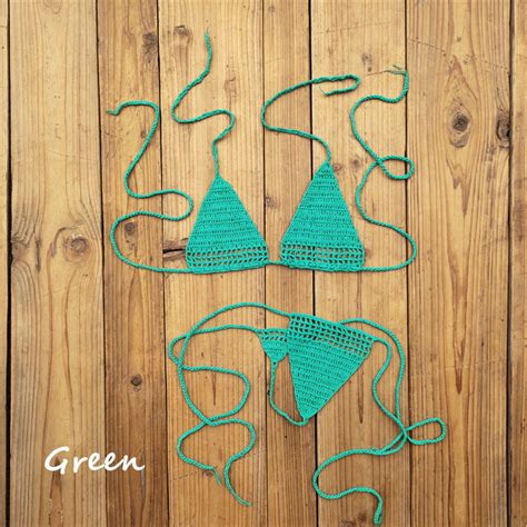 Handmade Crochet Bikini Thong String Mini Bikini Exposed Micro Swimwear Bikini Lingerie Sets