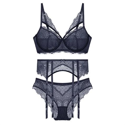 Black Underwear Set Lace Bra Set Push Up Bralette Lingerie Set High Waist Panties Soft Women