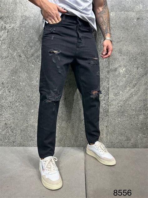 Мужские Широкие Черные Джинсы Момы - Рваные Джинсовые Штаны - Купить на ...
