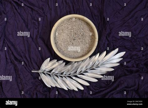 Ash And Silver Palm Leaf On Purple Background Ash Wednesday Concept